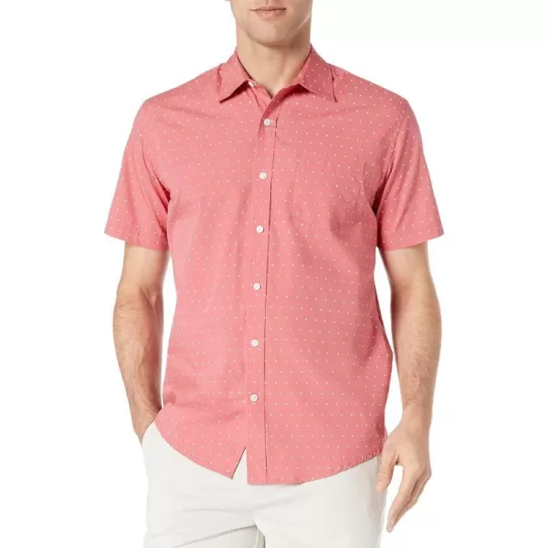 Amazon Essentials Mens RegularFit ShortSleeve Poplin ShirtRegular Fit Coral Pink White Dots