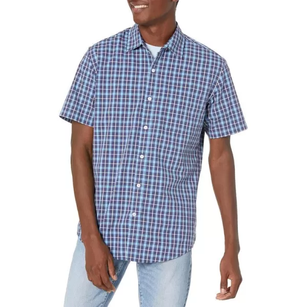 Amazon Essentials Mens RegularFit ShortSleeve Poplin ShirtRegular Fit Navy Plaid