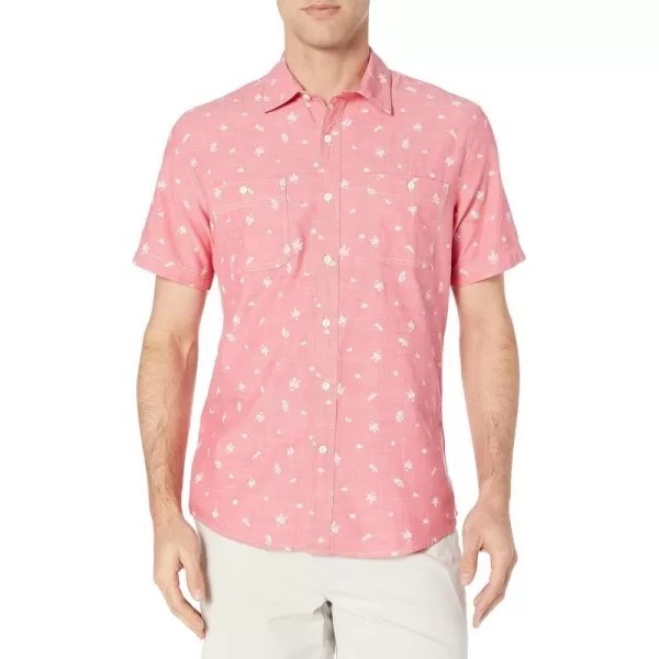 Amazon Essentials Mens RegularFit ShortSleeve Poplin ShirtRegular Fit Pink White Leaf Print