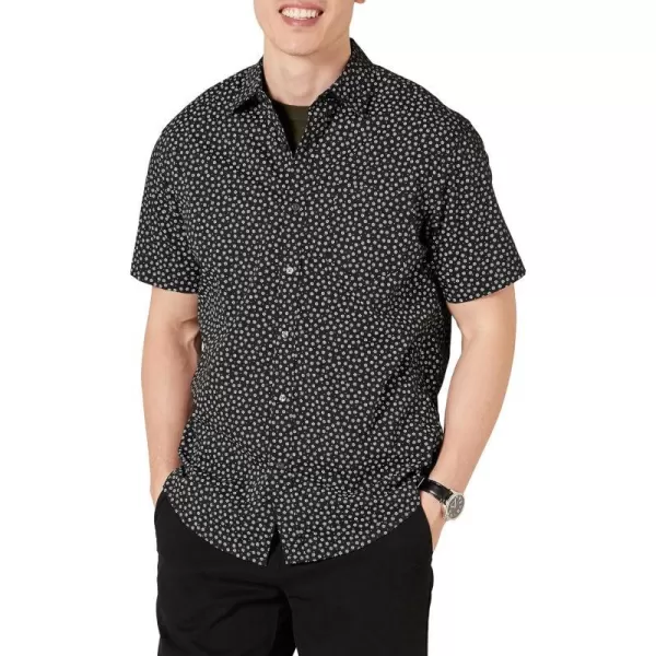 Amazon Essentials Mens RegularFit ShortSleeve Print ShirtBlack Floral