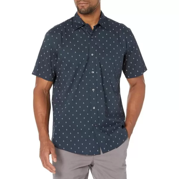 Amazon Essentials Mens RegularFit ShortSleeve Print ShirtNavy Anchor Print