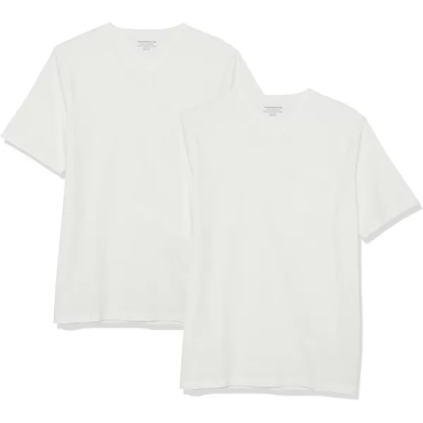 Amazon Essentials Mens RegularFit ShortSleeve VNeck Pocket TShirt Pack of 2White