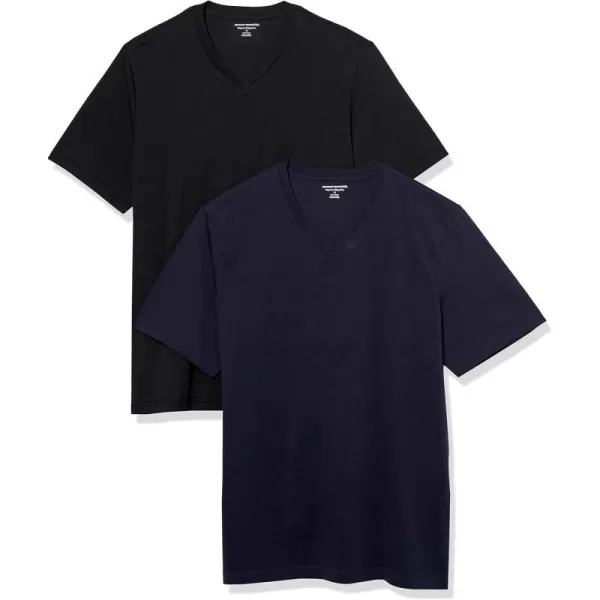 Amazon Essentials Mens RegularFit ShortSleeve VNeck TShirt Available in Big amp Tall Pack of 2BlackNavy