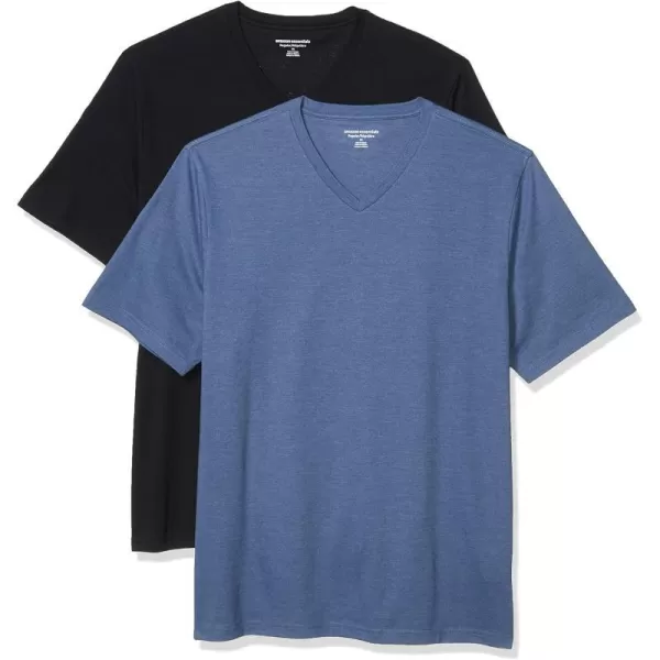 Amazon Essentials Mens RegularFit ShortSleeve VNeck TShirt Pack of 2BlackNavy Heather