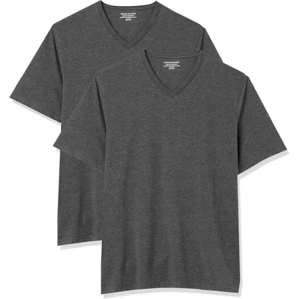 Amazon Essentials Mens RegularFit ShortSleeve VNeck TShirt Pack of 2Charcoal Heather