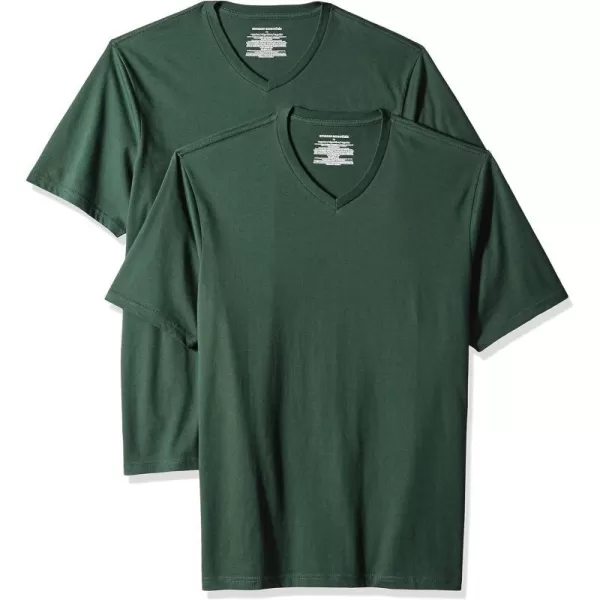 Amazon Essentials Mens RegularFit ShortSleeve VNeck TShirt Pack of 2Dark Green