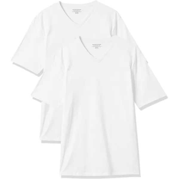 Amazon Essentials Mens RegularFit ShortSleeve VNeck TShirt Pack of 2White