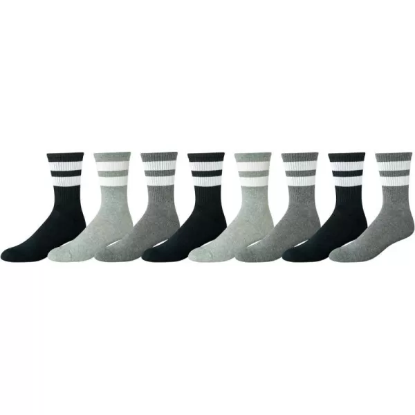 Amazon Essentials Mens Retro Stripe Crew Sock 8 PairsBlackGreyLight Grey