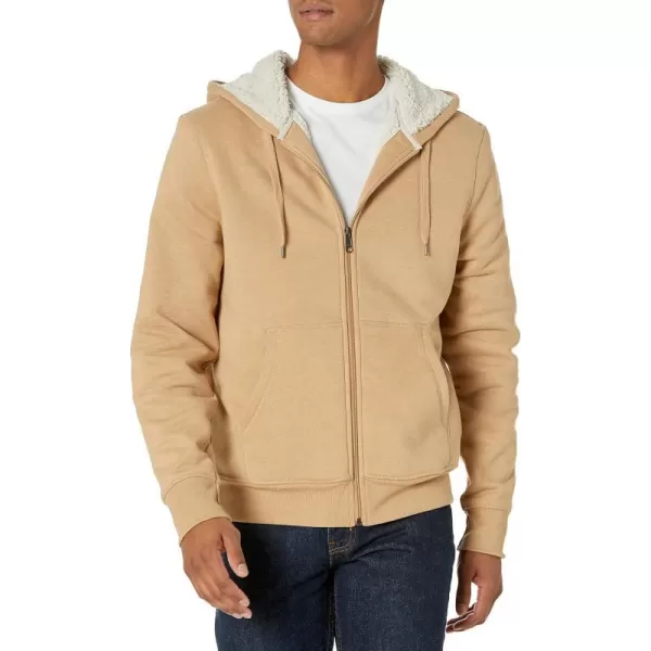 Amazon Essentials Mens SherpaLined FullZip Hooded Fleece SweatshirtCamel Heather