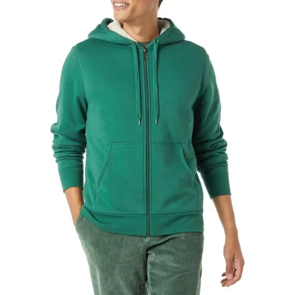 Amazon Essentials Mens SherpaLined FullZip Hooded Fleece SweatshirtGreen