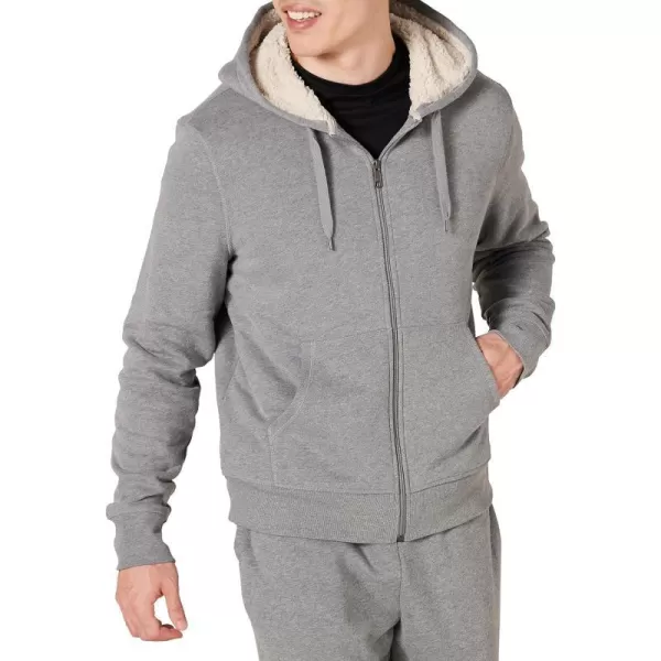 Amazon Essentials Mens SherpaLined FullZip Hooded Fleece SweatshirtLight Grey Heather