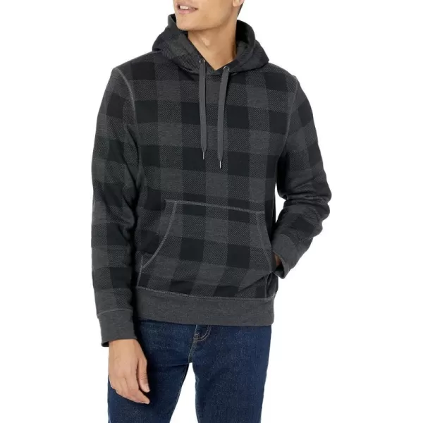 Amazon Essentials Mens SherpaLined Pullover Hoodie SweatshirtCharcoal Buffalo Plaid