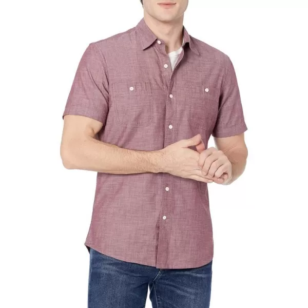 Amazon Essentials Mens ShortSleeve Chambray ShirtBurgundy