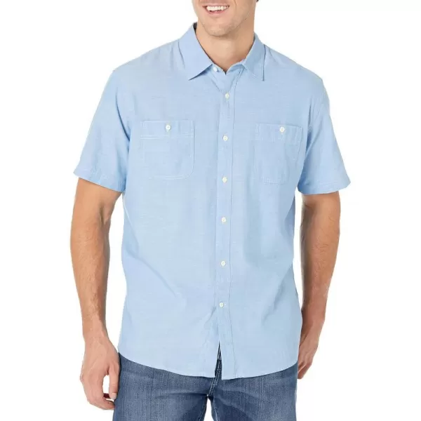 Amazon Essentials Mens ShortSleeve Chambray ShirtLight Blue