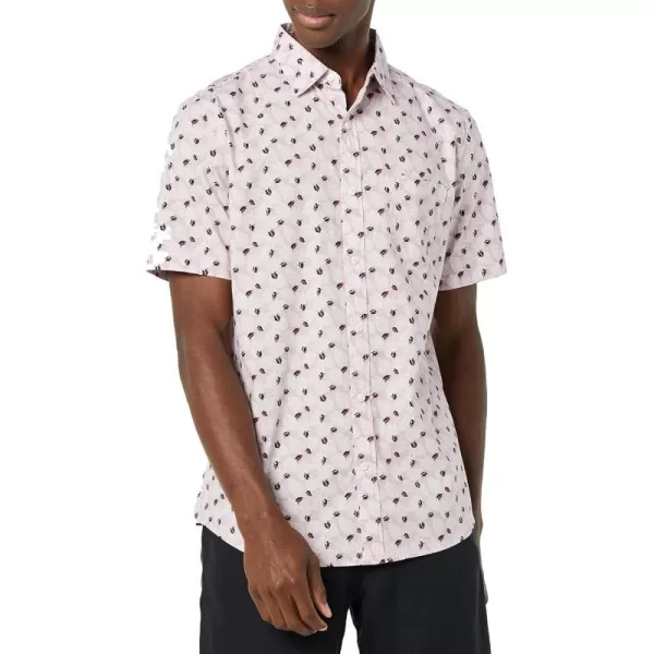 Amazon Essentials Mens ShortSleeve Stretch Poplin Shirt Available in Big amp TallLight Pink Palm Leaf Print