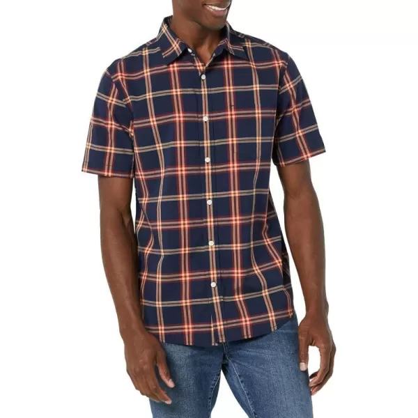 Amazon Essentials Mens ShortSleeve Stretch Poplin Shirt Available in Big amp TallNavyRed Plaid