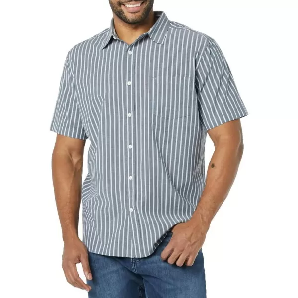 Amazon Essentials Mens ShortSleeve Stretch Poplin Shirt Available in Big amp TallNavyWhite Stripe