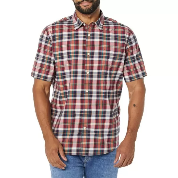 Amazon Essentials Mens ShortSleeve Stretch Poplin Shirt Available in Big amp TallRedNavyWhite Plaid