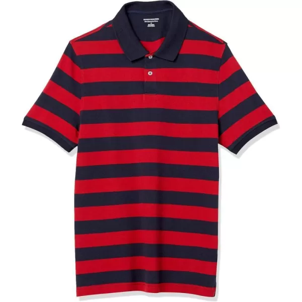 Amazon Essentials Mens SlimFit Cotton Pique Polo ShirtNavy Red Rugby Stripe