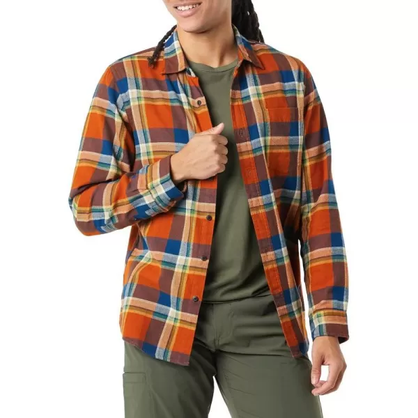 Amazon Essentials Mens SlimFit LongSleeve Flannel ShirtBlue Rust Orange Plaid