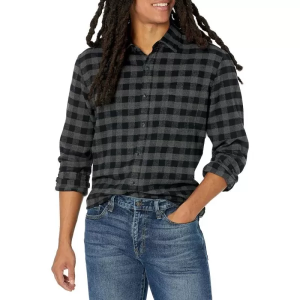 Amazon Essentials Mens SlimFit LongSleeve Flannel ShirtCharcoal Buffalo Plaid