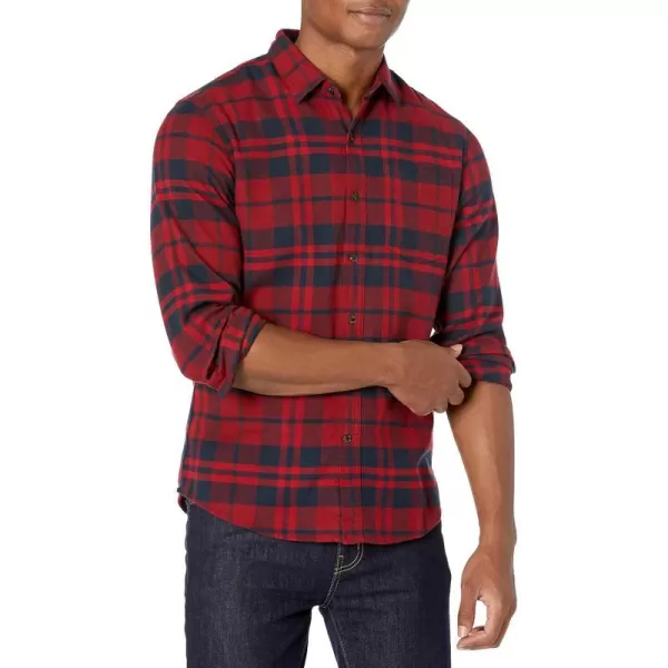 Amazon Essentials Mens SlimFit LongSleeve Flannel ShirtNavy Red Plaid