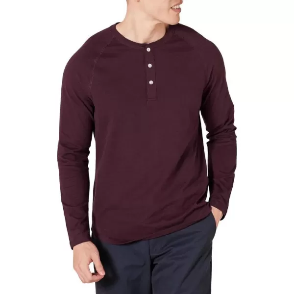 Amazon Essentials Mens SlimFit LongSleeve Henley ShirtBurgundy