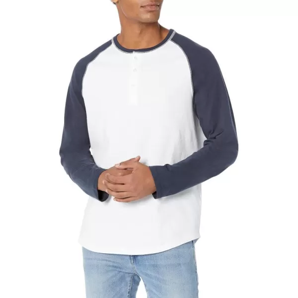 Amazon Essentials Mens SlimFit LongSleeve Henley ShirtIndigo White