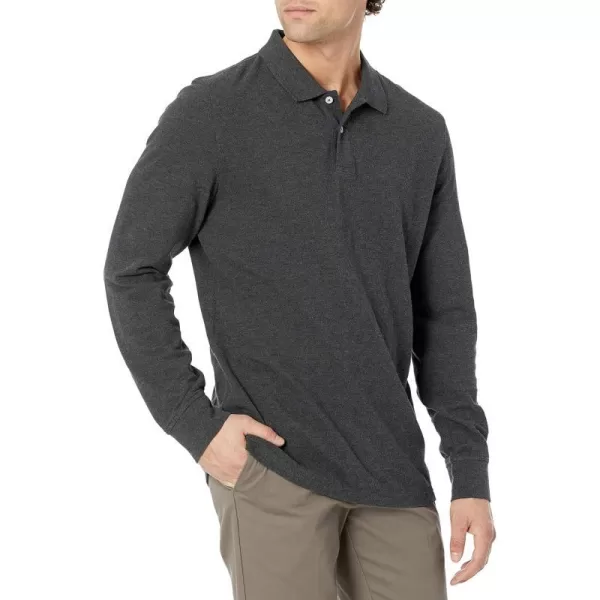 Amazon Essentials Mens SlimFit LongSleeve Pique PoloCharcoal Heather