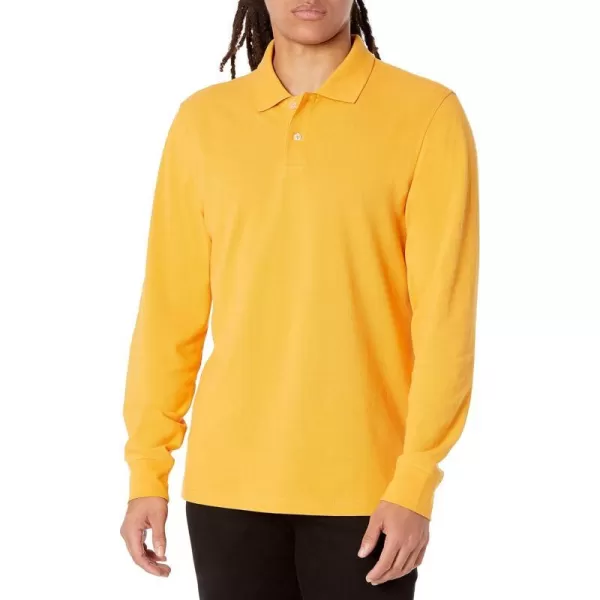 Amazon Essentials Mens SlimFit LongSleeve Pique PoloDark Yellow