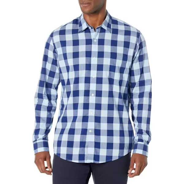 Amazon Essentials Mens SlimFit LongSleeve Poplin ShirtBlue Buffalo Check