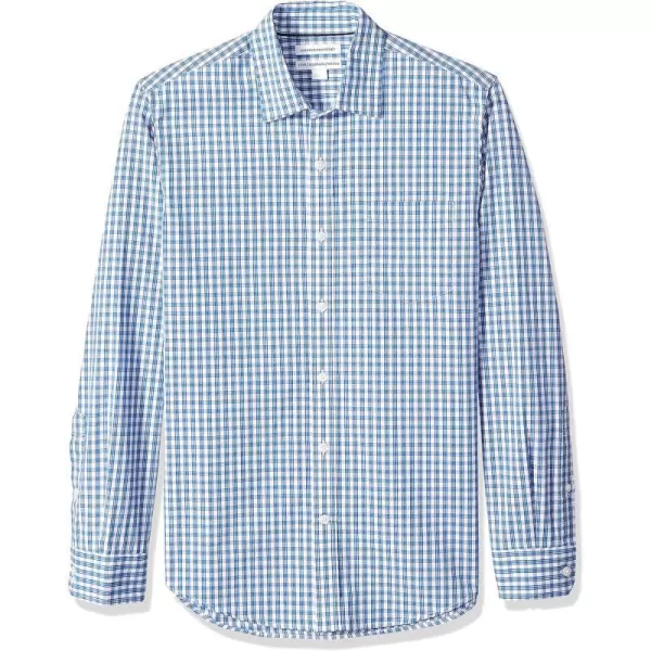 Amazon Essentials Mens SlimFit LongSleeve Poplin ShirtBlue Checked