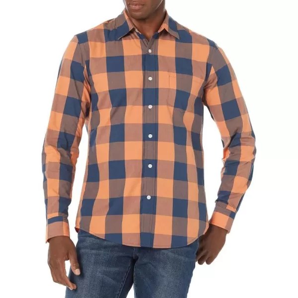 Amazon Essentials Mens SlimFit LongSleeve Poplin ShirtBlue Orange Buffalo