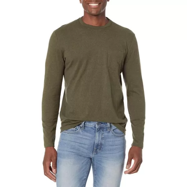 Amazon Essentials Mens SlimFit LongSleeve TShirtOlive Heather Pocket