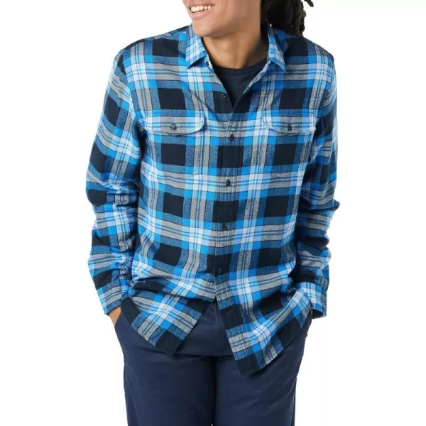 Amazon Essentials Mens SlimFit LongSleeve TwoPocket Flannel ShirtBlack Blue Grey Plaid