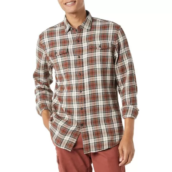 Amazon Essentials Mens SlimFit LongSleeve TwoPocket Flannel ShirtBrown Plaid