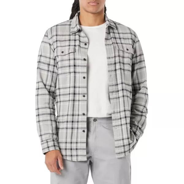 Amazon Essentials Mens SlimFit LongSleeve TwoPocket Flannel ShirtLight GreyBlack Plaid