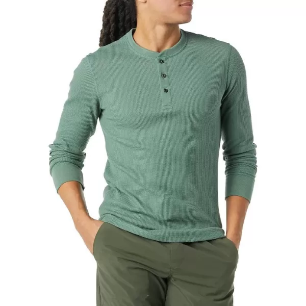 Amazon Essentials Mens SlimFit LongSleeve Waffle Henley ShirtGreen