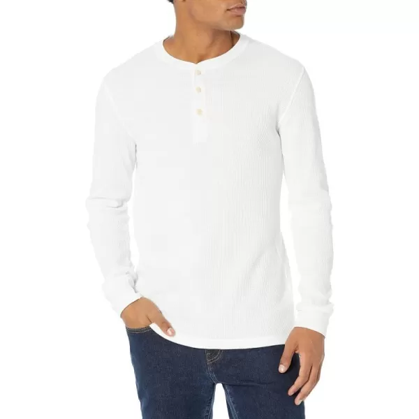 Amazon Essentials Mens SlimFit LongSleeve Waffle Henley ShirtWhite