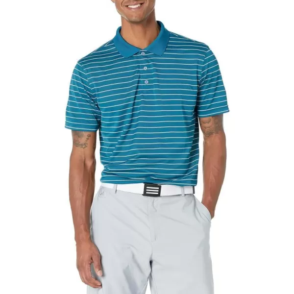 Amazon Essentials Mens SlimFit QuickDry Golf Polo ShirtPolyester Teal Blue Stripe