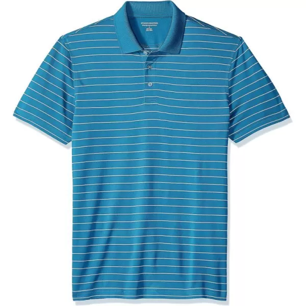 Amazon Essentials Mens SlimFit QuickDry Golf Polo ShirtRecycled Polyester Blue White Stripe