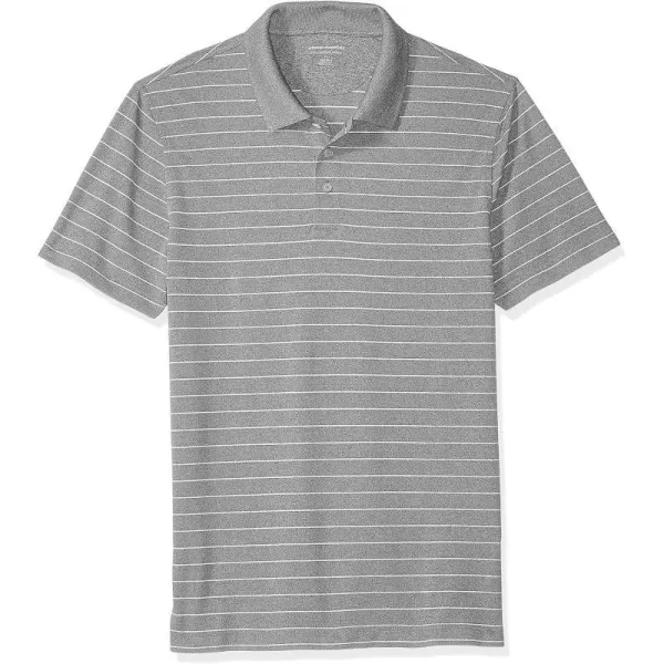 Amazon Essentials Mens SlimFit QuickDry Golf Polo ShirtRecycled Polyester Medium Grey Heather Stripe