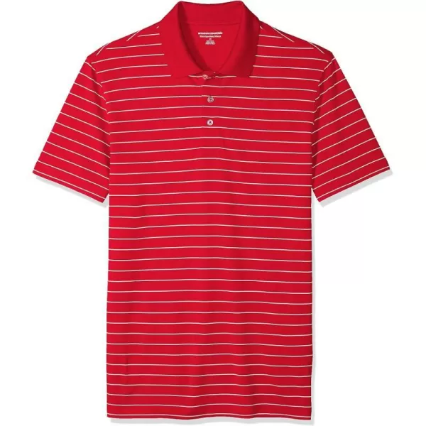 Amazon Essentials Mens SlimFit QuickDry Golf Polo ShirtRecycled Polyester Red Stripe