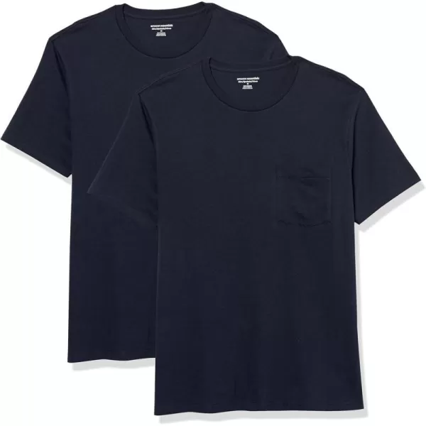 Amazon Essentials Mens SlimFit ShortSleeve Crewneck Pocket TShirt Pack of 2Navy Pocket