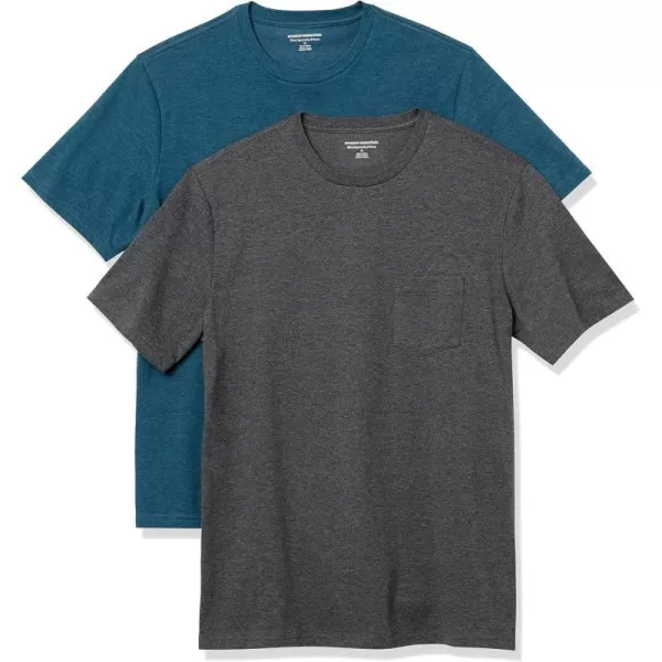 Amazon Essentials Mens SlimFit ShortSleeve Crewneck Pocket TShirt Pack of 2Teal BlueCharcoal Heather