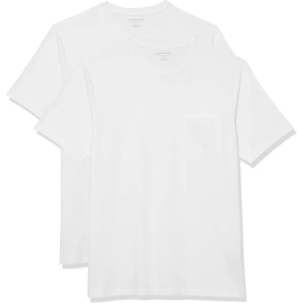 Amazon Essentials Mens SlimFit ShortSleeve Crewneck Pocket TShirt Pack of 2White Pocket