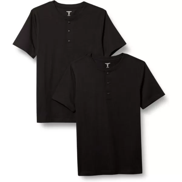 Amazon Essentials Mens SlimFit ShortSleeve Jersey Henley Pack of 2Black