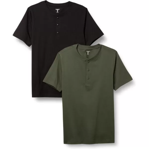 Amazon Essentials Mens SlimFit ShortSleeve Jersey Henley Pack of 2BlackOlive