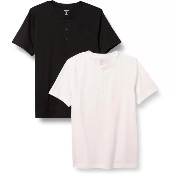 Amazon Essentials Mens SlimFit ShortSleeve Jersey Henley Pack of 2BlackWhite