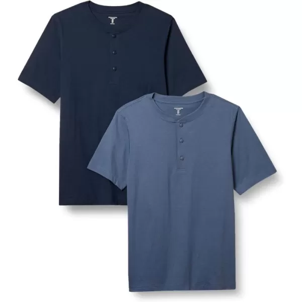 Amazon Essentials Mens SlimFit ShortSleeve Jersey Henley Pack of 2NavyBlue